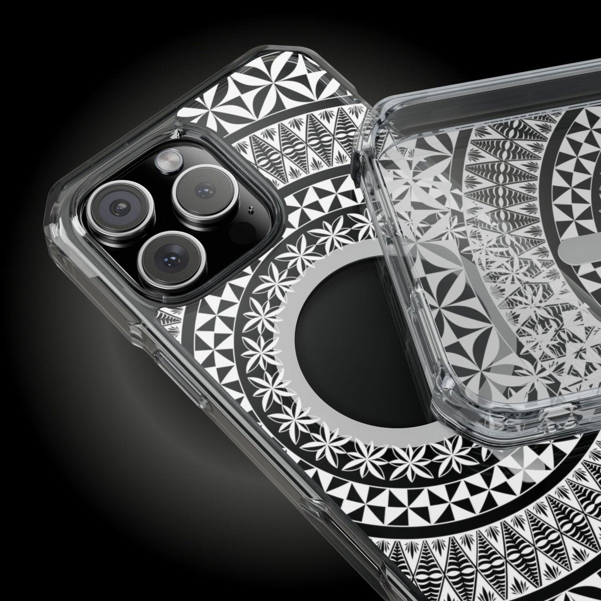 MagSafe clear case for iPhone 16, featuring Tongan design, transparent for full phone visibility.