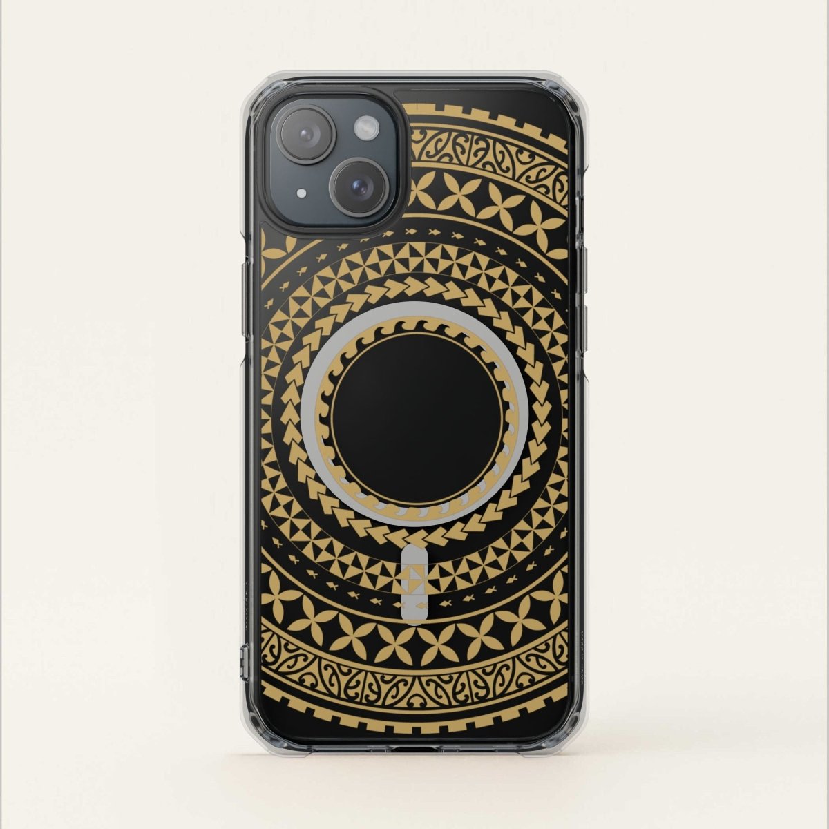 MagSafe clear case for iPhone 16 in United Gold, showcasing a slim, transparent design with gold accents.