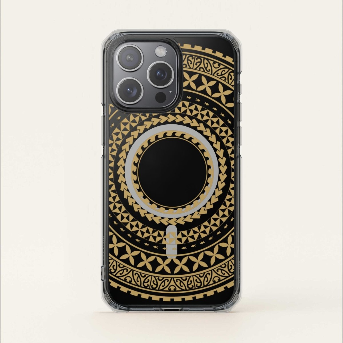 MagSafe clear case for iPhone 16 in United Gold, showcasing a transparent design with gold accents.