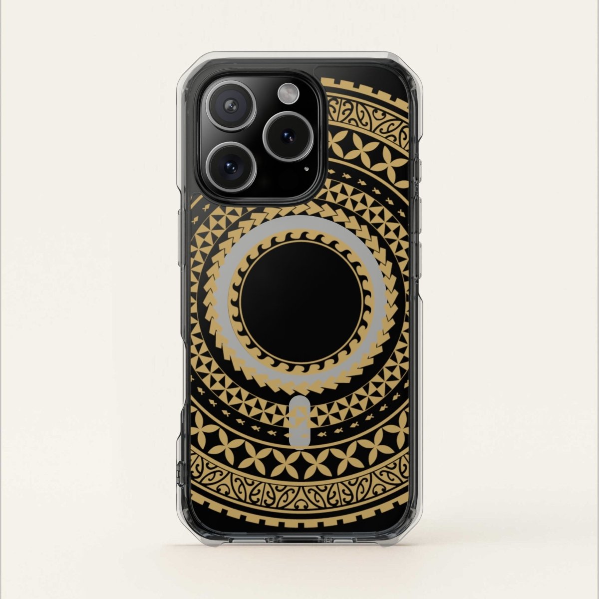 MagSafe clear case for iPhone 16 in United Gold, showcasing a transparent design with gold accents.