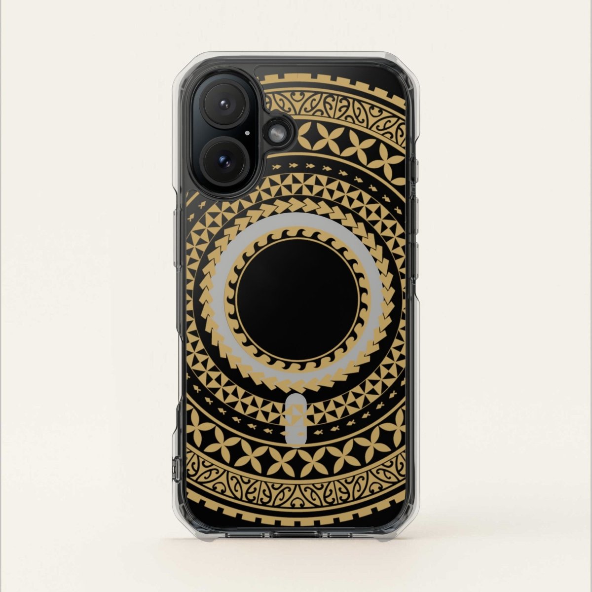 MagSafe clear case for iPhone 16 in United Gold, showcasing transparent design and gold accents.