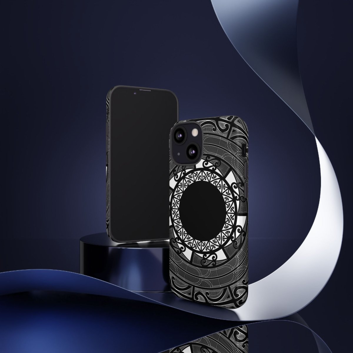 WOYC Māori tough phone case with traditional Koko Samoa design, durable protective cover for smartphones.