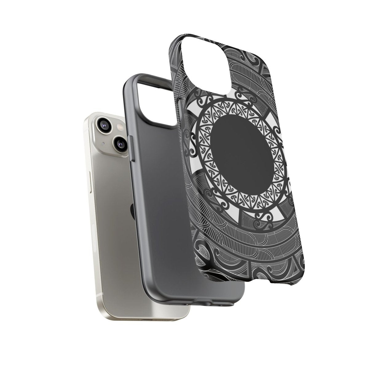 WOYC Māori tough phone case with traditional designs, compatible with AU, NZ, and US models, offering durable protection.