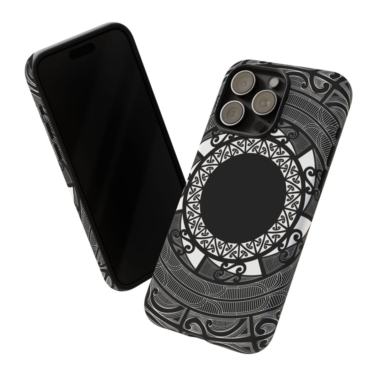 WOYC Māori tough phone case with traditional Koko Samoa design, durable protective cover for smartphones.