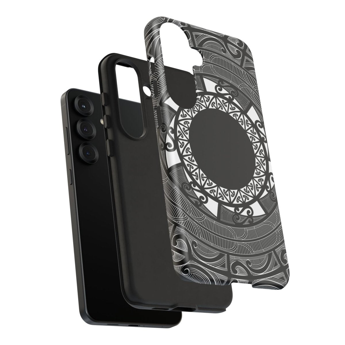 WOYC tough Maori phone case with intricate Polynesian patterns for AU, NZ, and US models, made of durable material.
