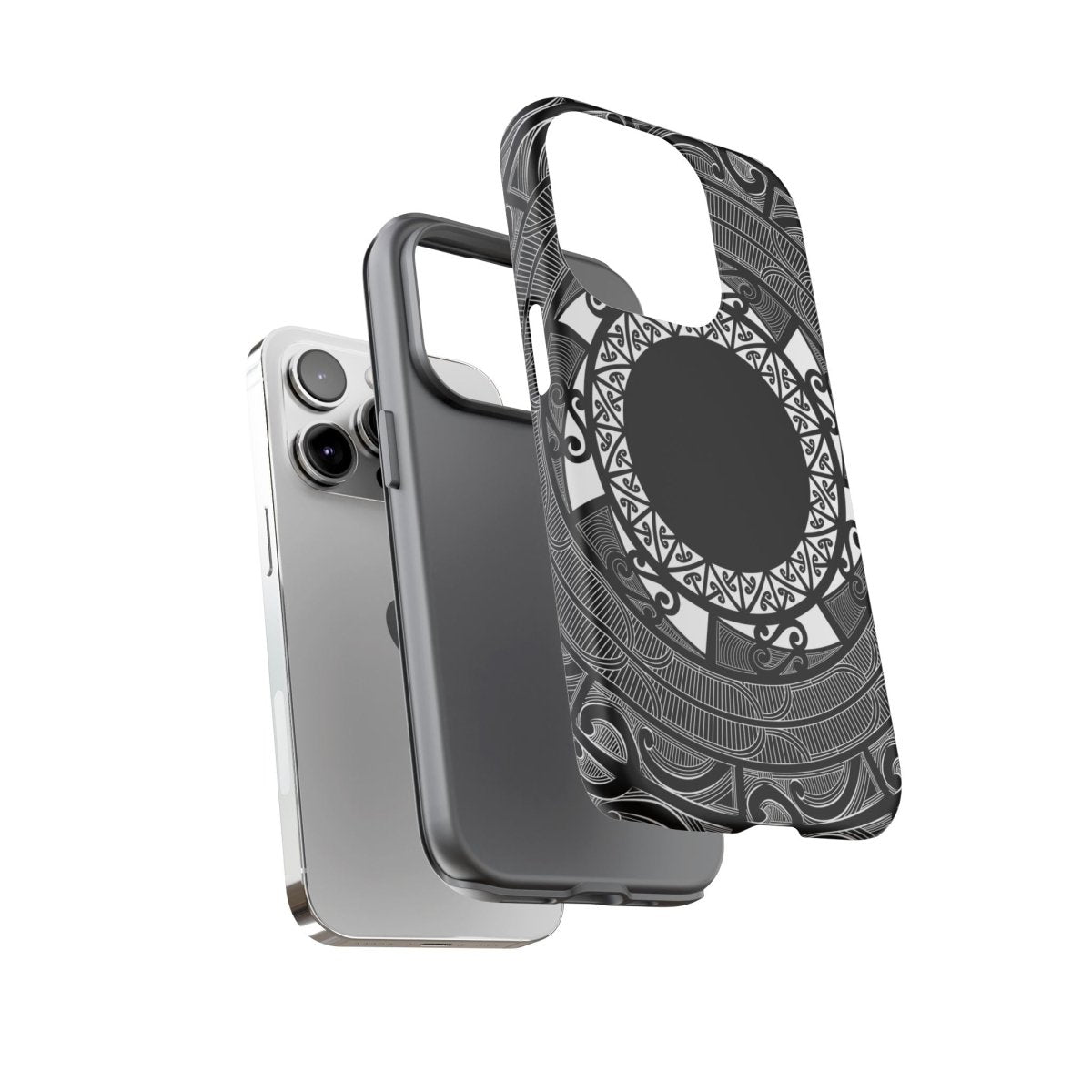 Durable WOYC Māori tough phone case with traditional Polynesian design, fits smartphones for AU, NZ, and USA.
