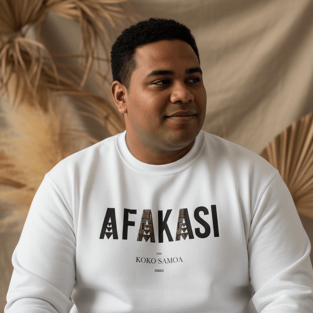 Unisex heavy sweatshirt featuring personalized Afakasi design with Samoa and Koko Samoa symbols.