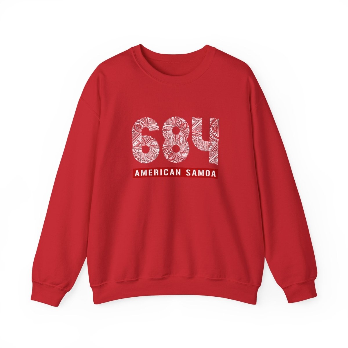 Unisex heavy sweatshirt featuring American Samoa 684, shown in a natural pose highlighting the print details.
