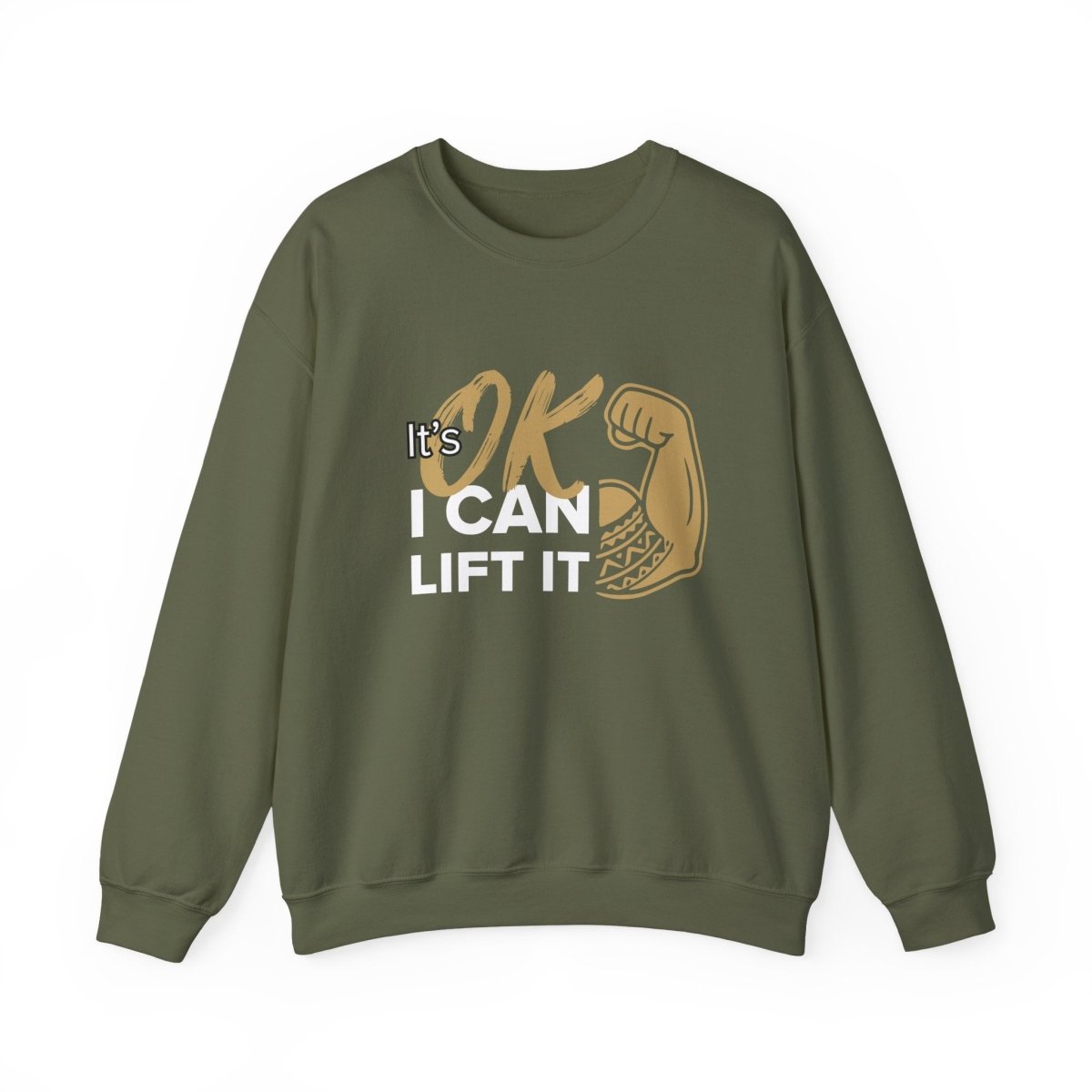 Unisex heavy sweatshirt featuring "I Can Lift It" text, in black with a crew neck and comfortable fit.