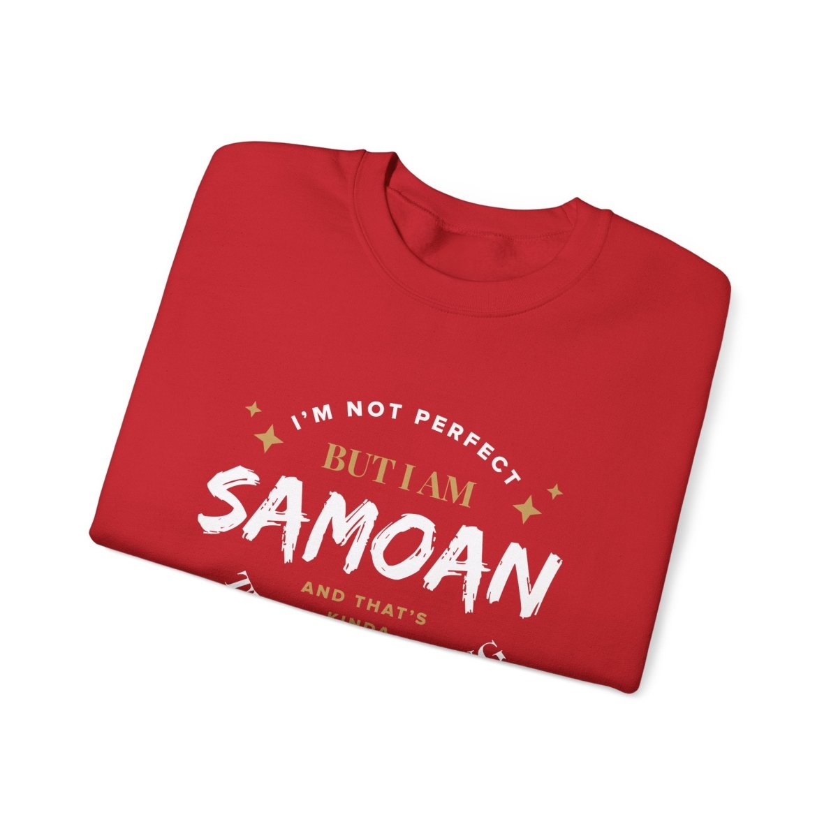 Unisex heavy sweatshirt featuring "Not Perfect But Samoan" text, casual style, and Samoa-themed design.
