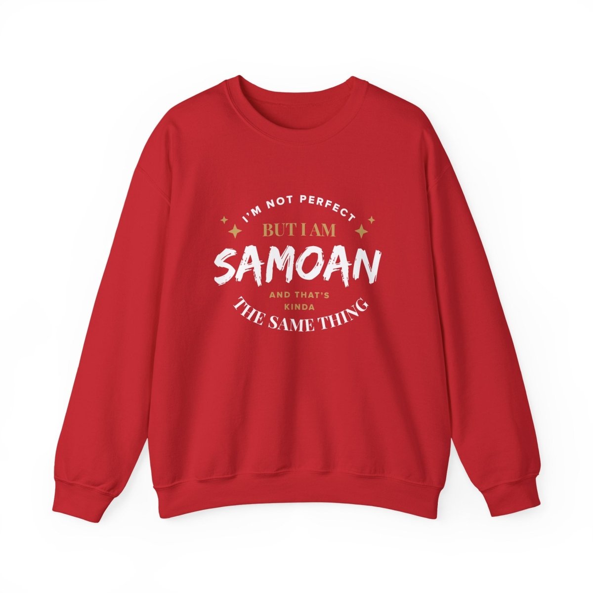 Unisex heavy sweatshirt featuring "Not Perfect But Samoan" design, worn by a person showcasing the apparel.