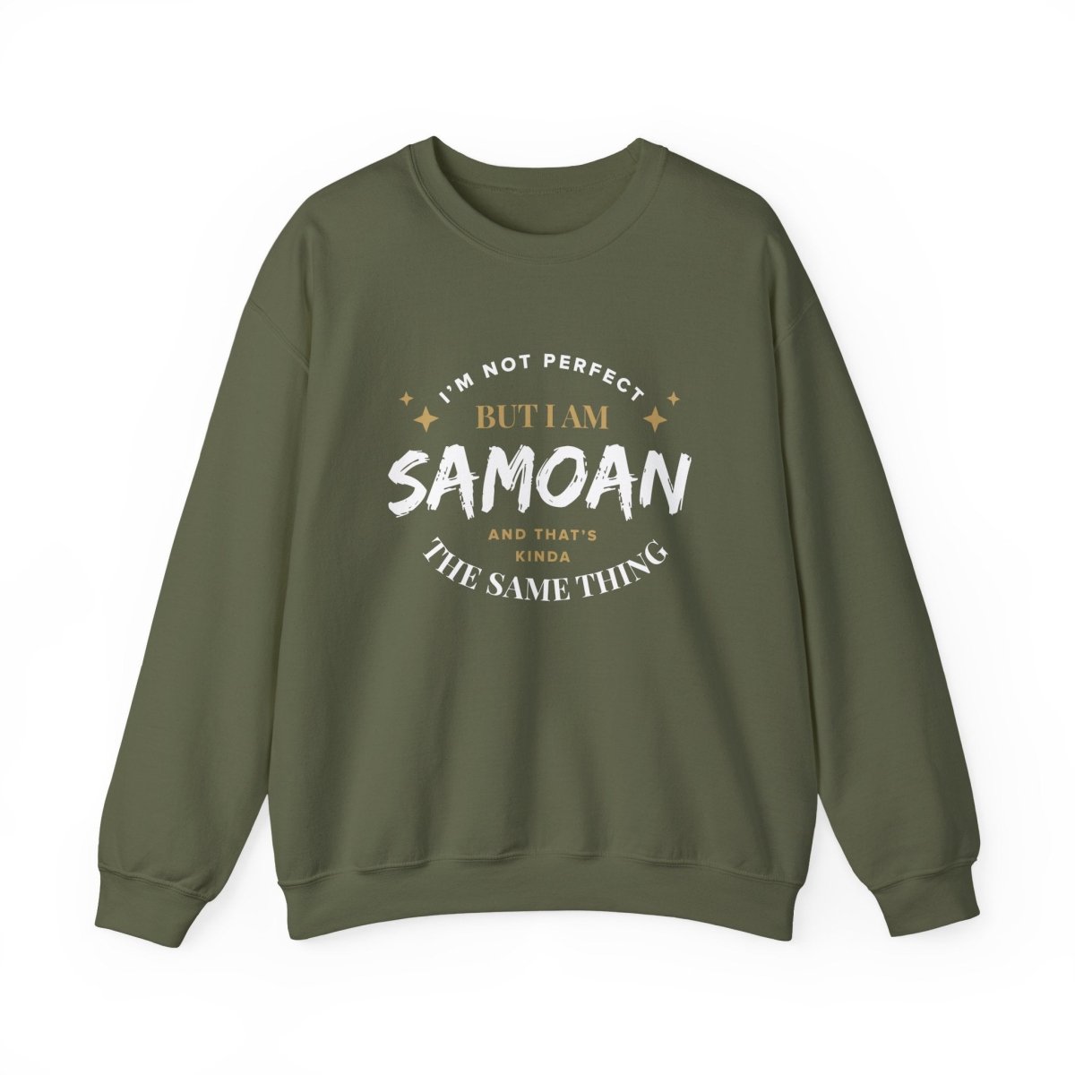 Unisex heavy sweatshirt with "Not Perfect But Samoan" design, featuring a personalized Samoan-inspired graphic.