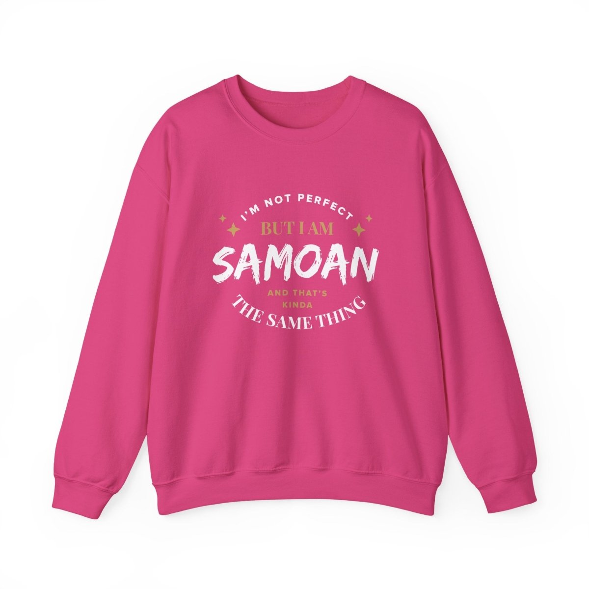 Unisex heavy sweatshirt featuring "Not Perfect But Samoan" design, personalized with sample Samoa-inspired graphics.