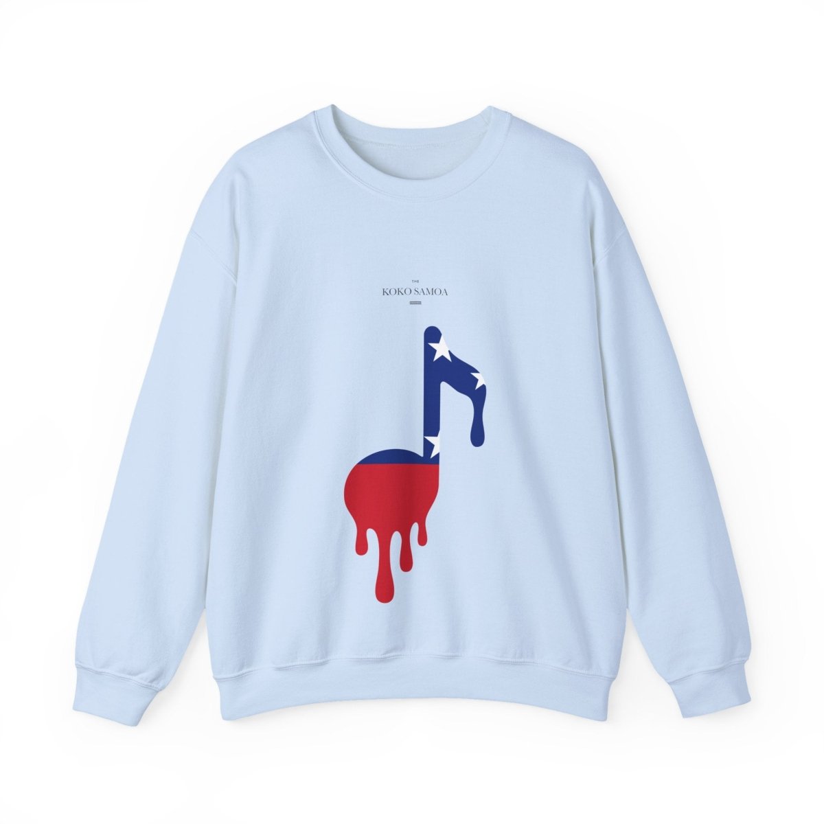 Unisex heavy sweatshirt featuring Samoan note design, personalized style, in neutral tones.