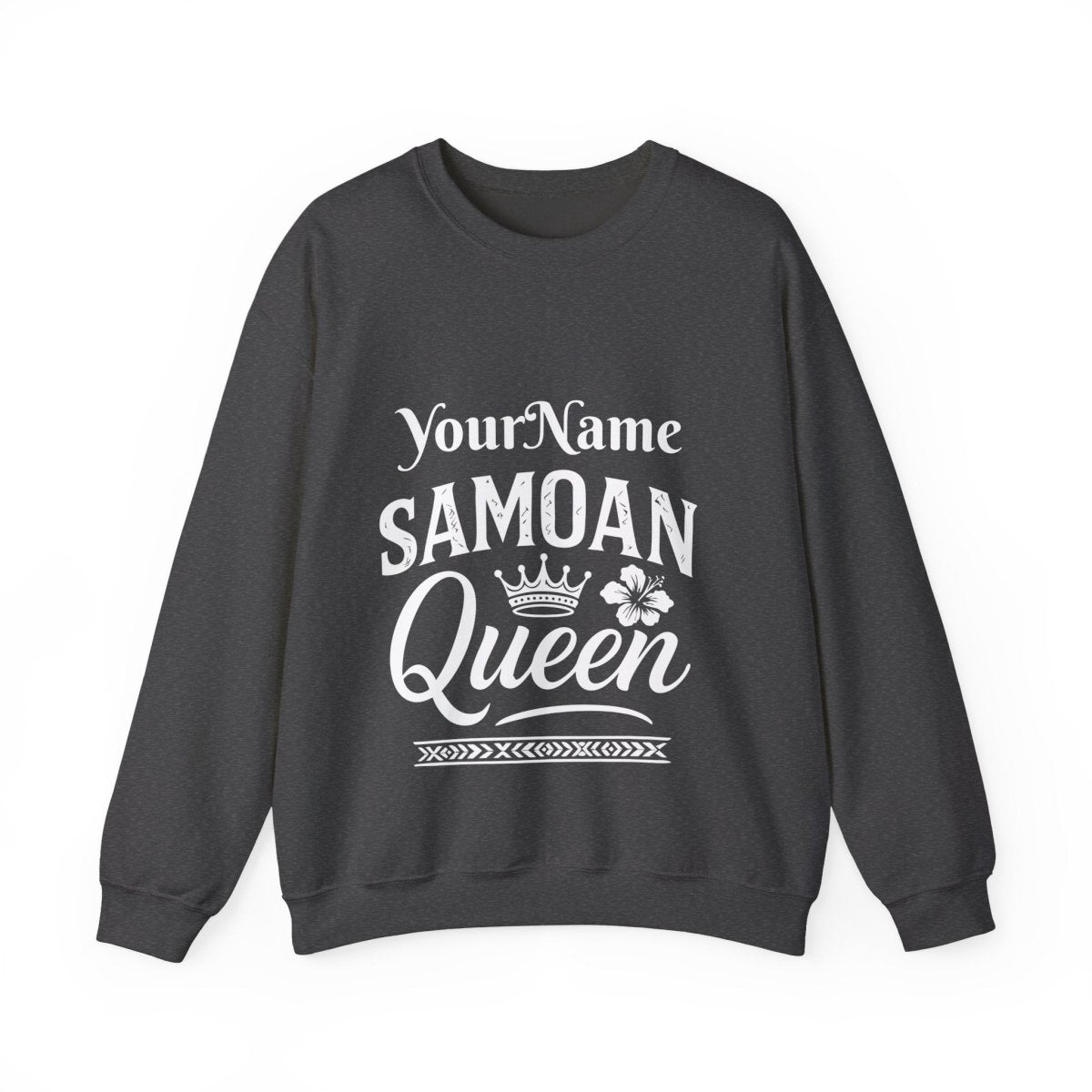 Unisex heavy sweatshirt featuring a personalized Samoan Queen design from The Print Bar, suitable for AU/NZ.