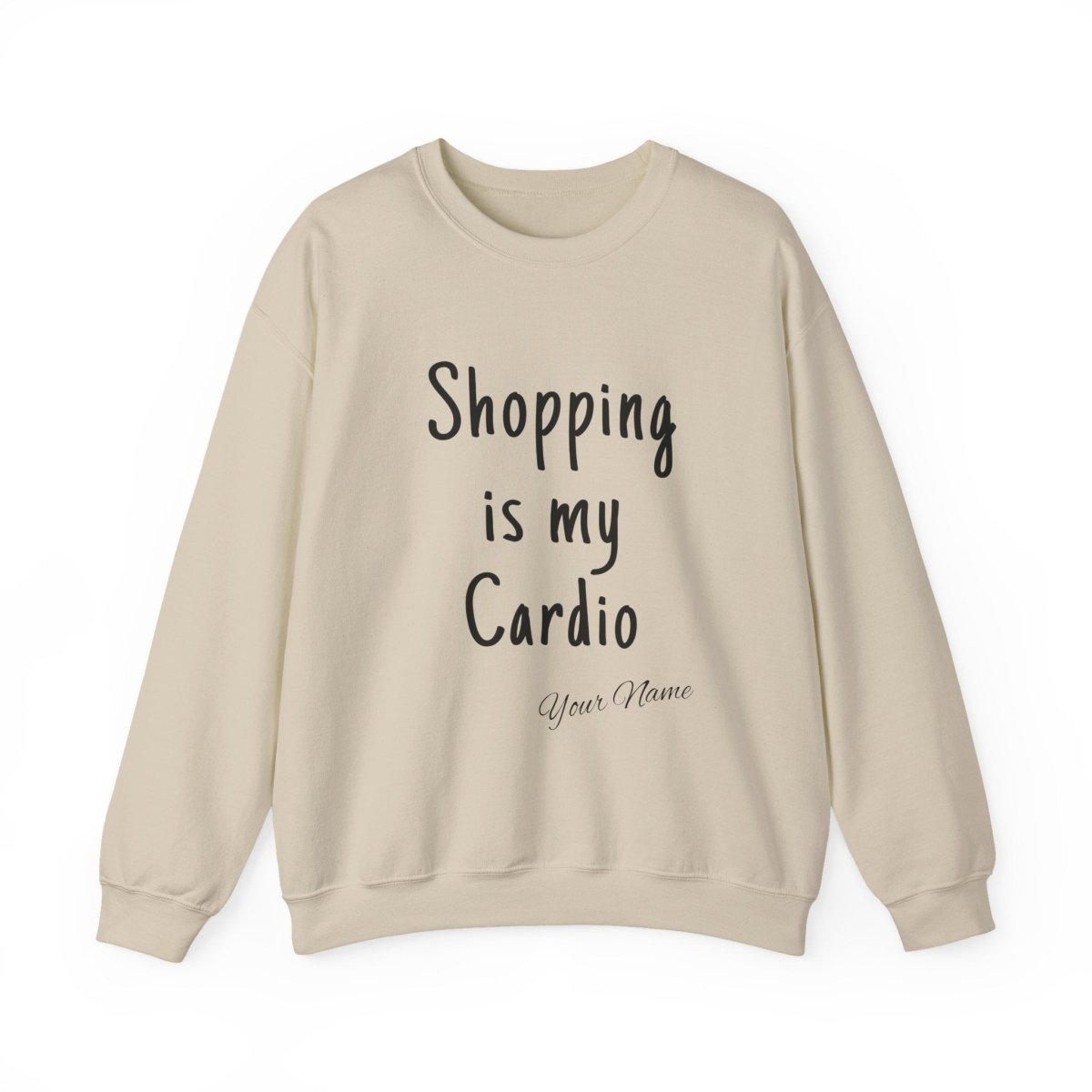 Unisex heavy sweatshirt with "Shopping is My Cardio" personalized design by The Print Bar, casual fashion for AU/NZ.