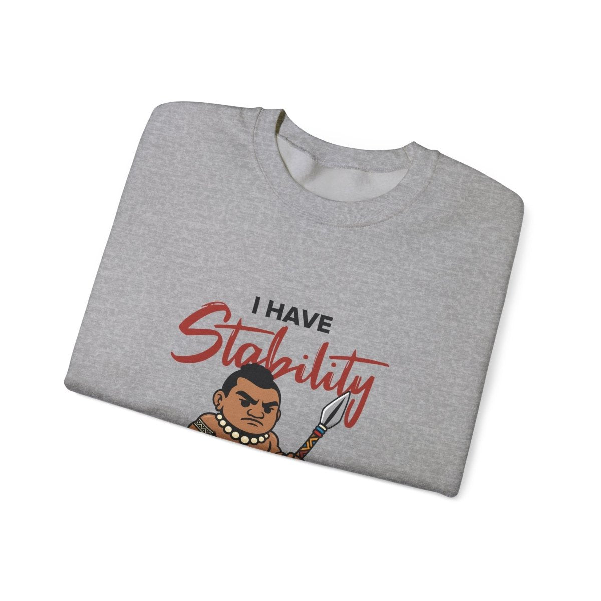 Unisex heavy sweatshirt with "Stability" graphic, made for AU/NZ, displayed on a plain background.
