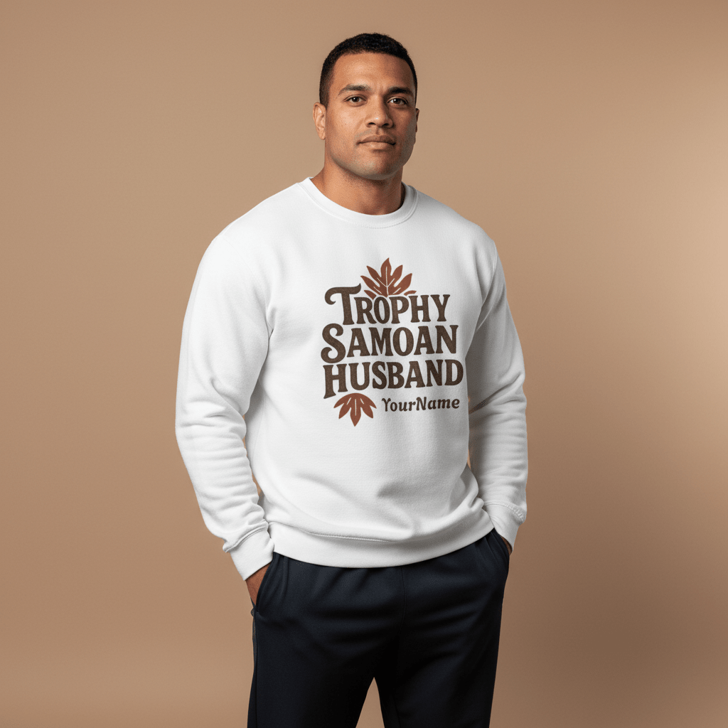 Unisex heavy sweatshirt featuring a personalized Trophy Samoan Husband, showcasing a comfortable, casual style.