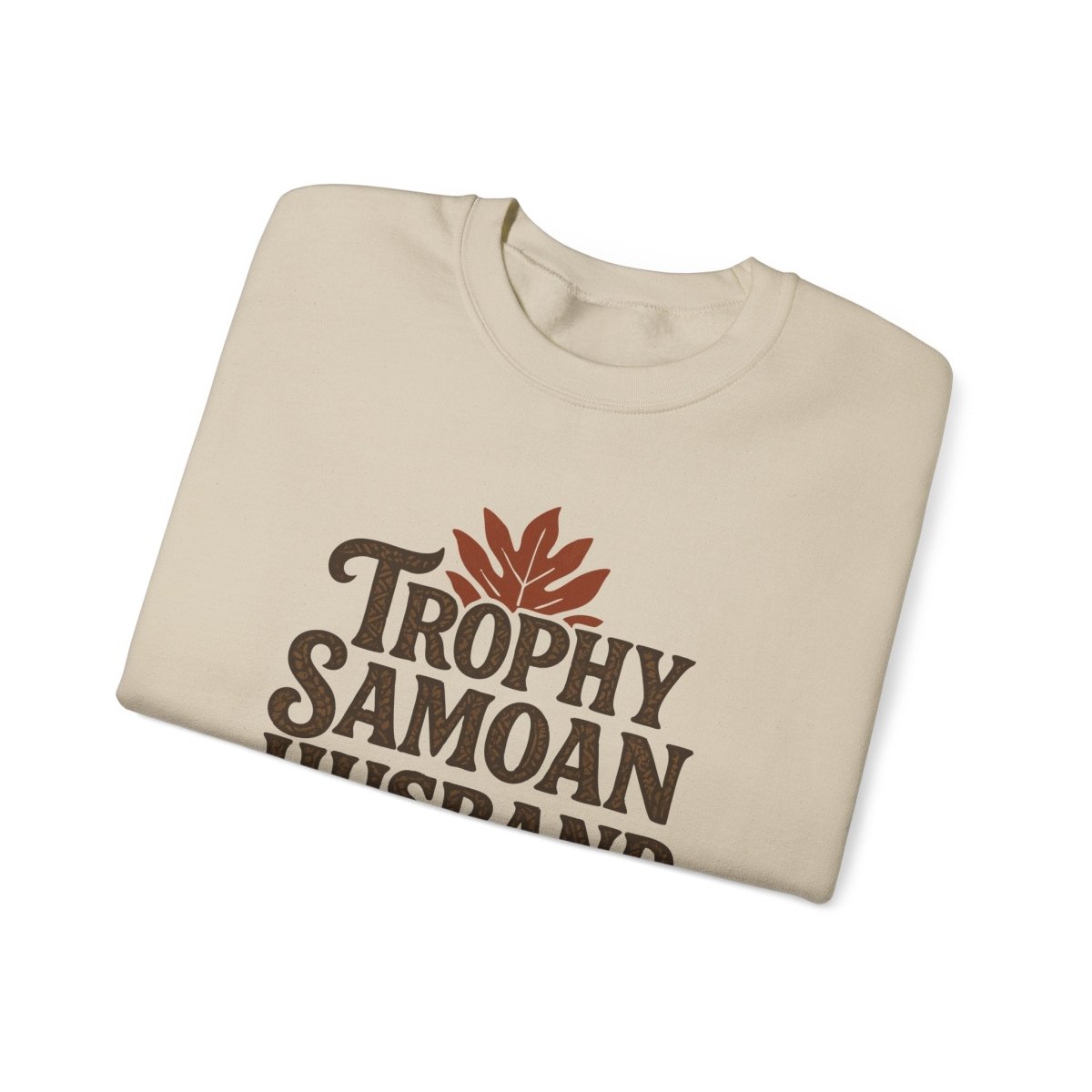 Unisex heavy sweatshirt featuring personalized Trophy Samoan Husband design by The Print Bar, casual and warm clothing for men and women.