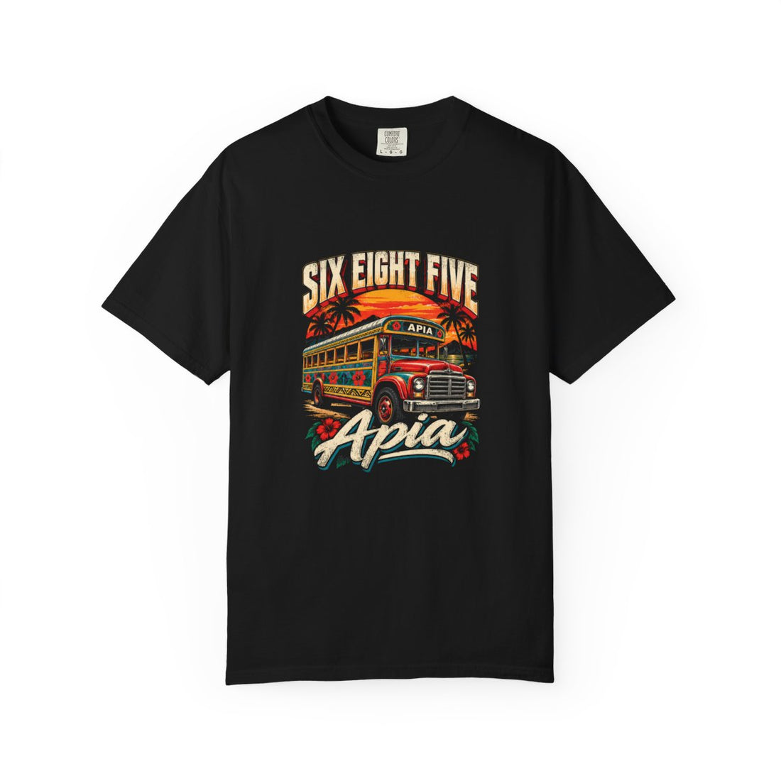 685 Apia Samoa print on the front of a black unisex tee