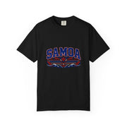 Samoa Varsity print on the front of a black unisex tee