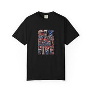 685 Samoa print on the front of a black unisex tee