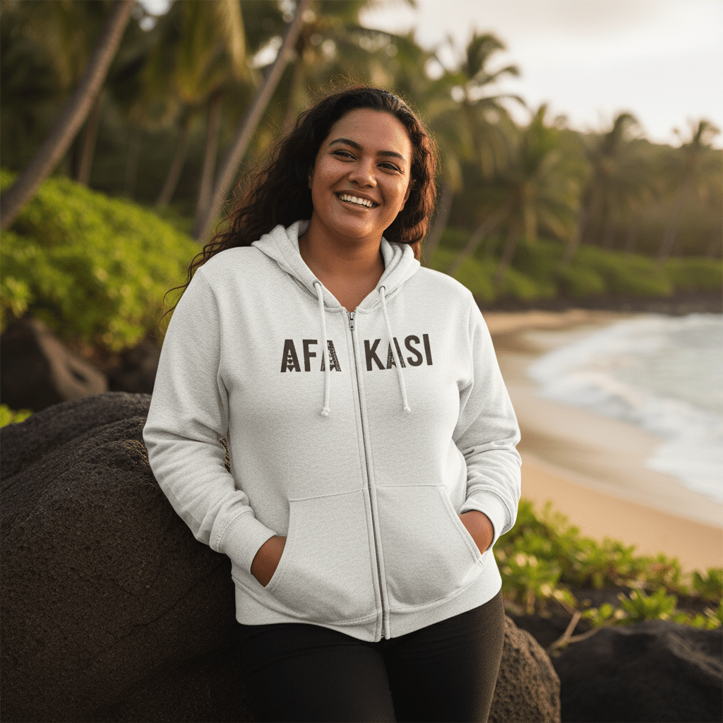 Unisex zip hoodie by AFAKASI featuring a stylish design with a front zipper and comfortable fit.