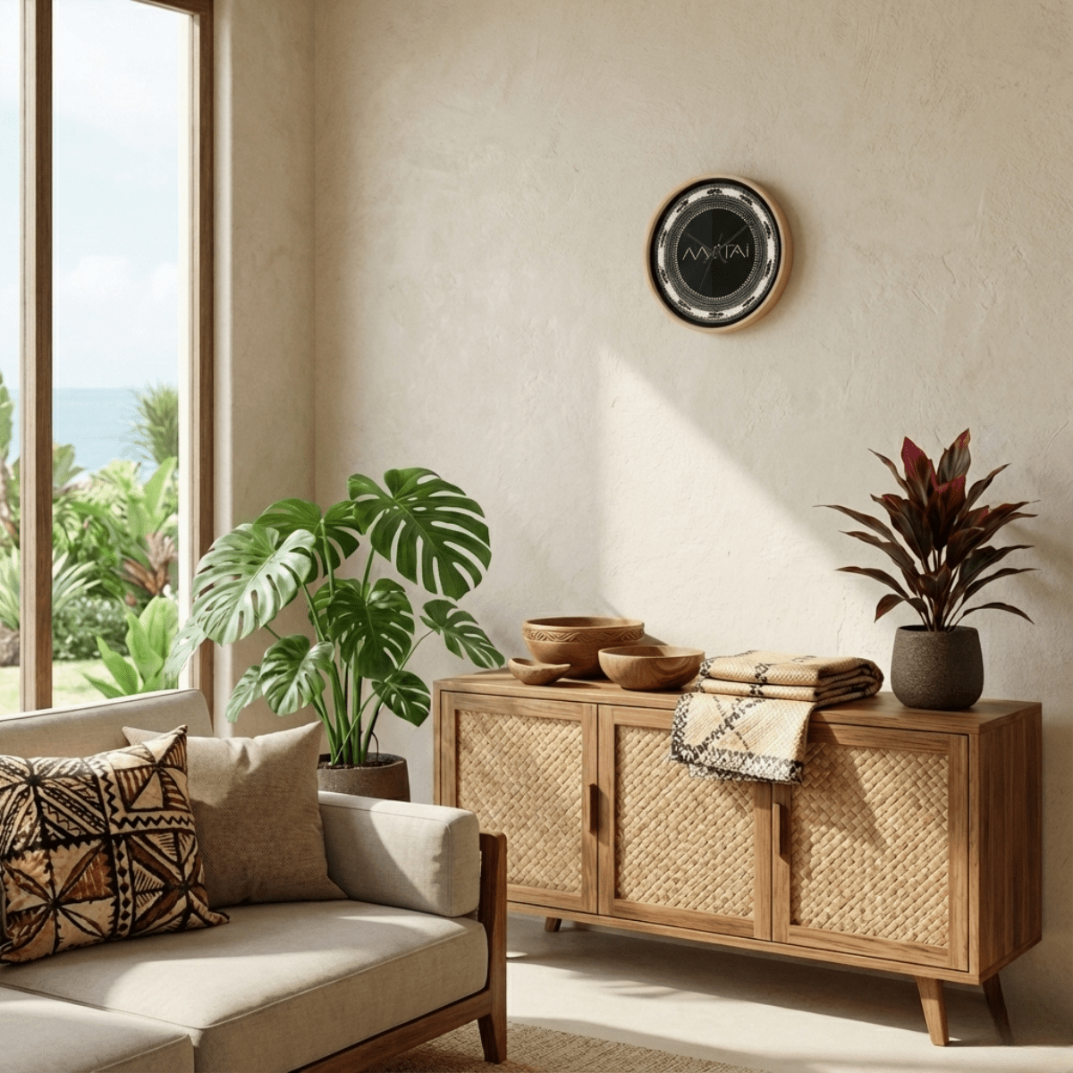 10-inch Matai wall clock, stylish home decor piece with a natural wood finish, suitable for AU, NZ, and USA homes.