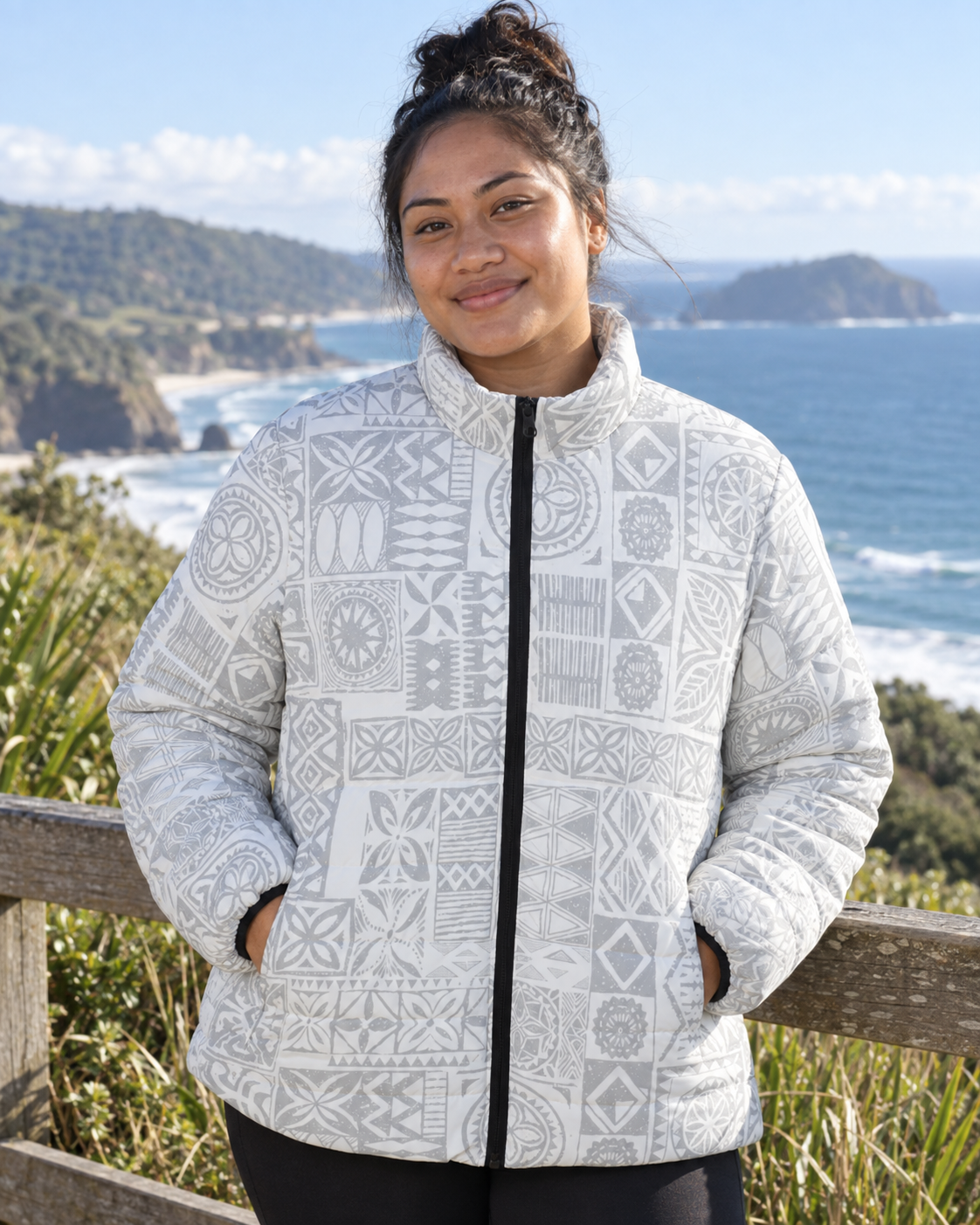 Women's Puffer Jacket - White Sunday worn in everyday life