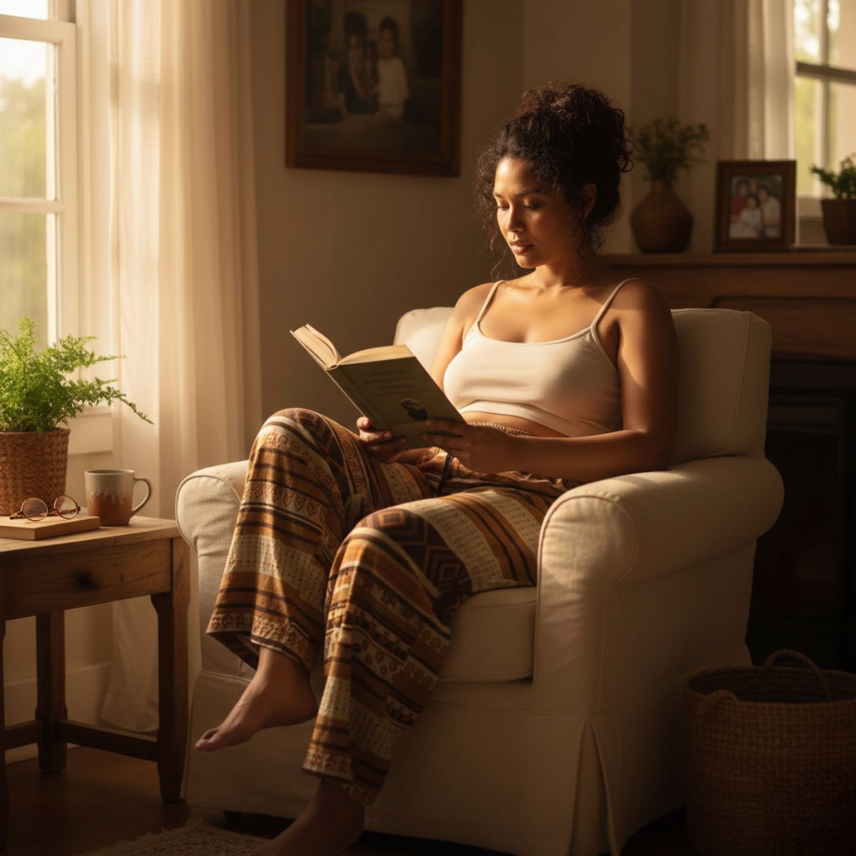 Women's Siapo pajama pants featuring traditional Polynesian-inspired fabric design.