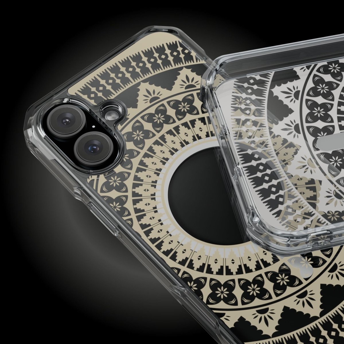 WOYC PasifikaOne MagSafe clear case for iPhone 16 featuring Fiji Reversed design, transparent protective Magsafe cover.