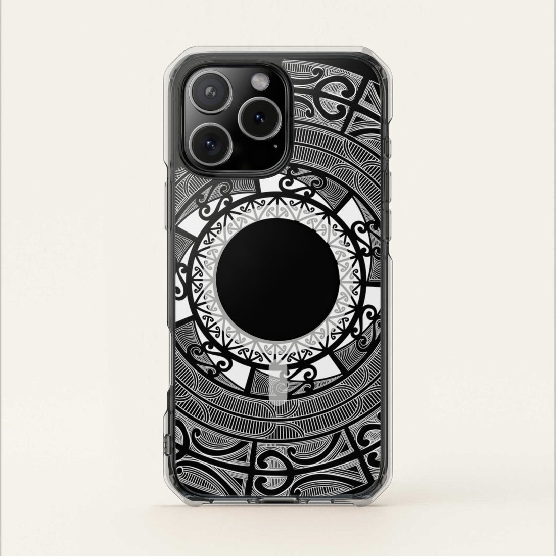 WOYC PasifikaOne MagSafe clear case for iPhone 16 featuring Māori design, transparent protection, compatible with AU, NZ, and USA models.