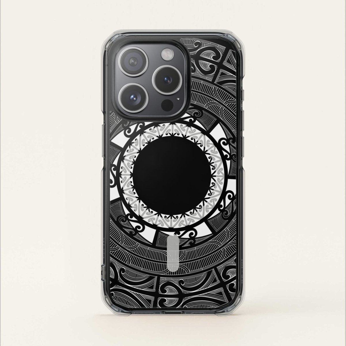 WOYC PasifikaOne MagSafe clear case for iPhone 16 featuring Māori-inspired design, transparent protective cover with MagSafe compatibility.