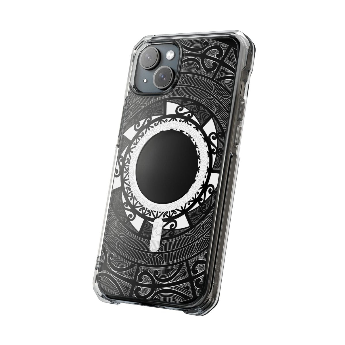 WOYC PasifikaOne MagSafe clear case for iPhone 16 featuring Māori design, transparent protective cover with MagSafe compatibility.