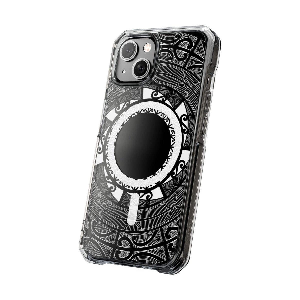 WOYC PasifikaOne MagSafe clear case for iPhone 16 featuring Māori-inspired design, transparent protective cover with MagSafe compatibility.