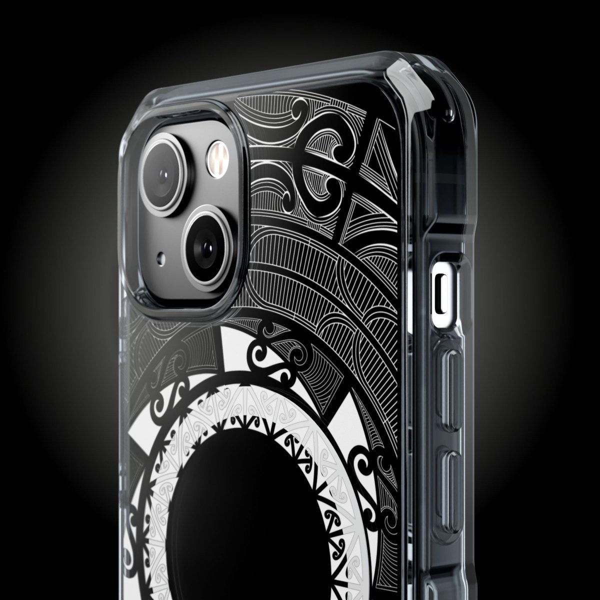 WOYC PasifikaOne MagSafe clear case for iPhone 16, featuring Māori-inspired design, transparent protective cover.