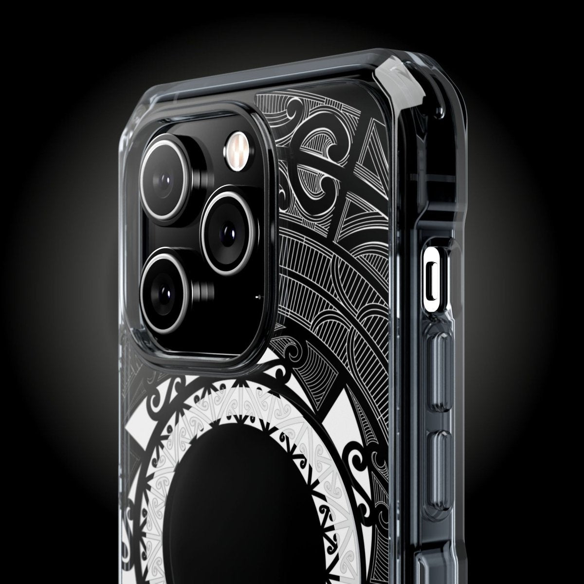 WOYC PasifikaOne MagSafe clear case for iPhone 16 featuring Māori-inspired design, transparent protective cover with MagSafe compatibility.