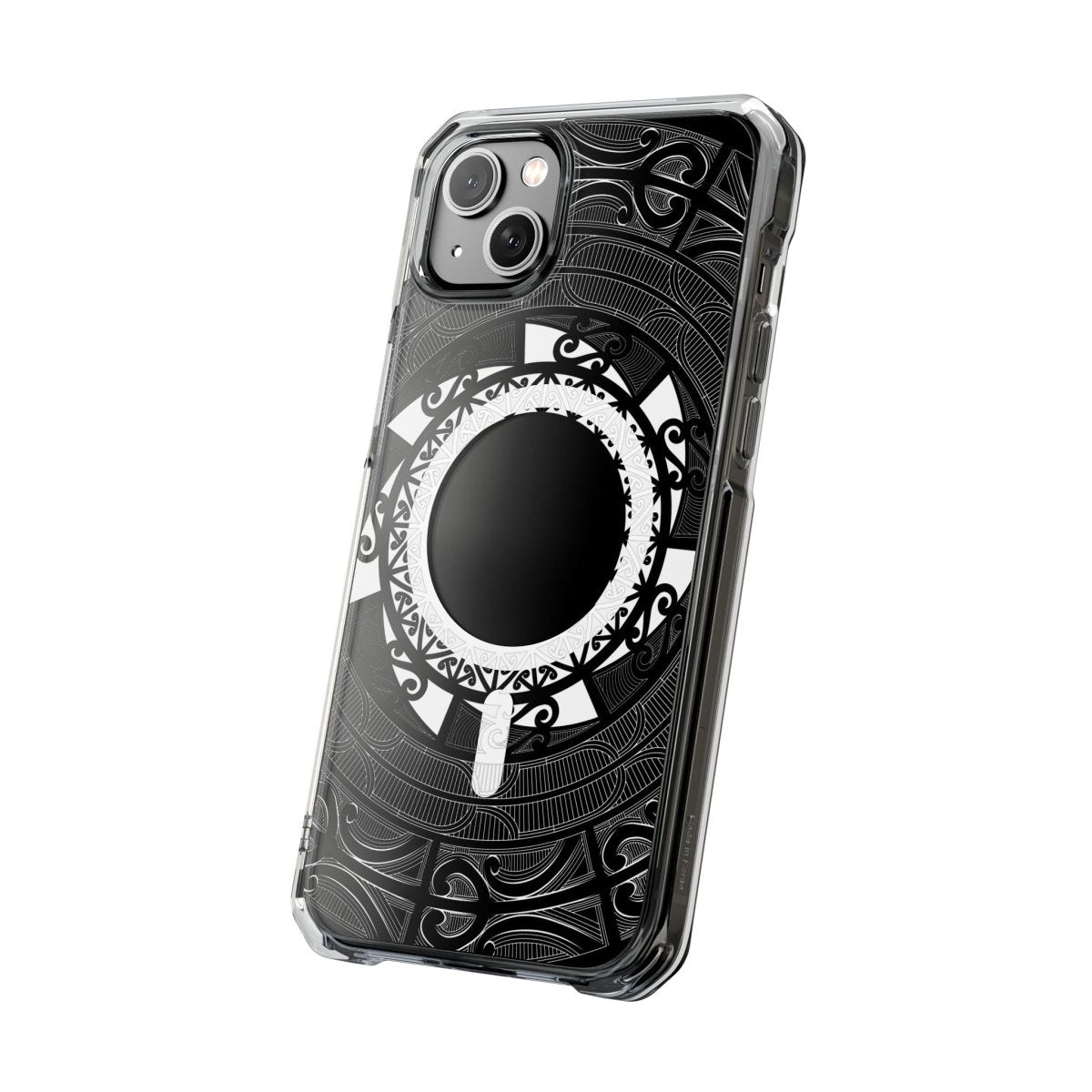 WOYC PasifikaOne MagSafe clear case for iPhone 16 featuring Māori design, transparent protective cover with magnetic compatibility.