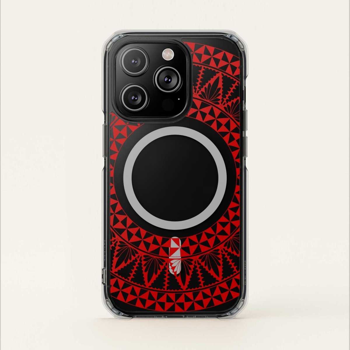 WOYC PasifikaOne MagSafe clear case for iPhone 16 with Tongan Redleaf design, transparent protective cover for magnetic charging.