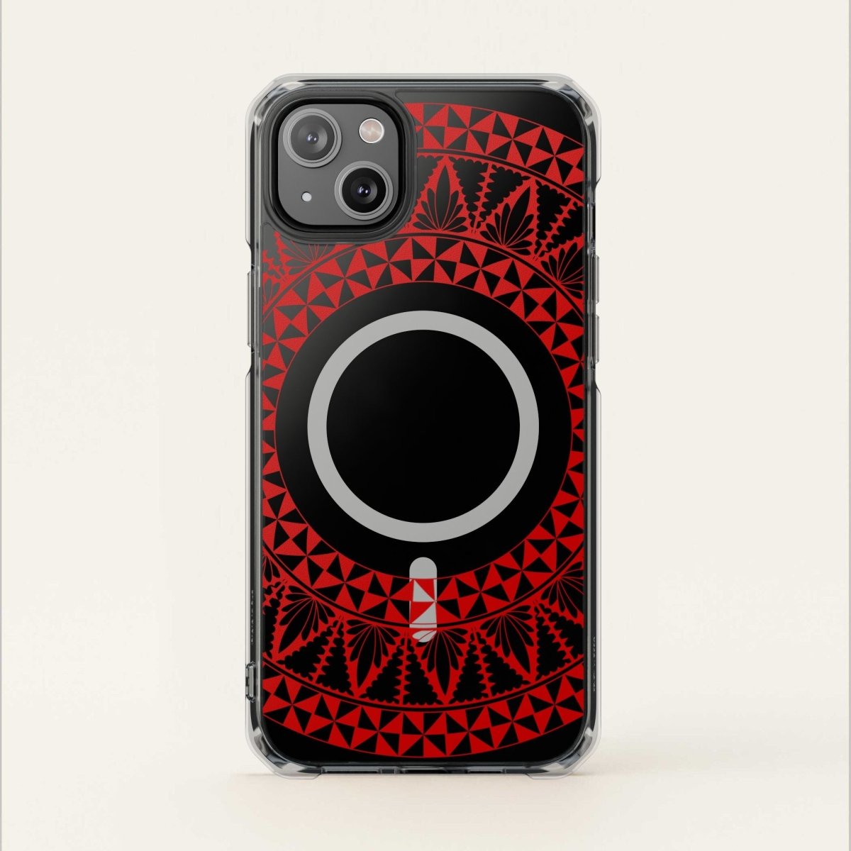 WOYC PasifikaOne MagSafe iPhone ClearCase featuring Tongan Redleaf design, transparent case for iPhone 16 with magnetic compatibility