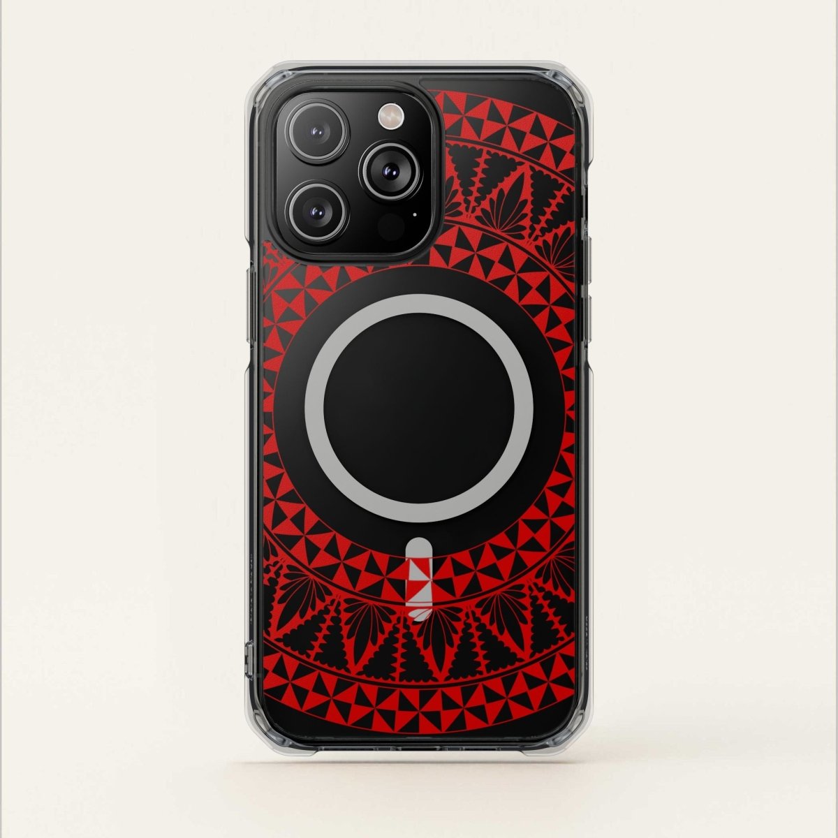 WOYC PasifikaOne MagSafe clear case for iPhone 16 featuring Tongan Redleaf design, showcasing transparent protection and MagSafe compatibility.