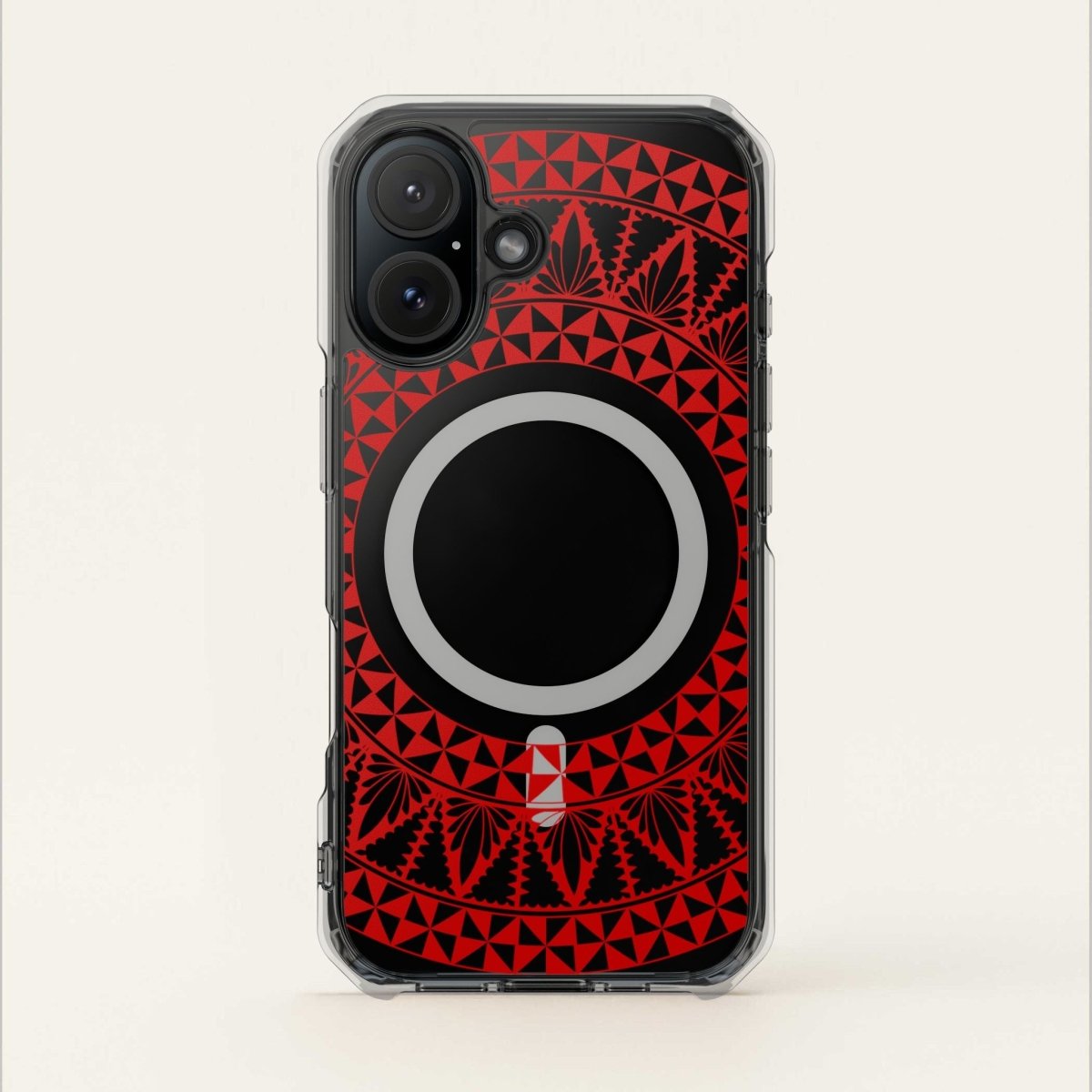 WOYC PasifikaOne MagSafe clear case for iPhone 16 with Tongan Redleaf design, transparent protective Magsafe case.