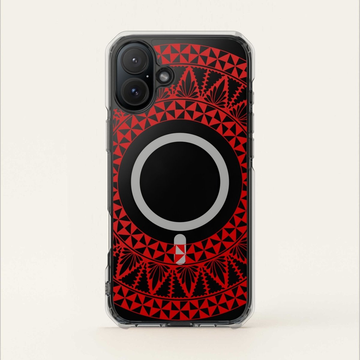 WOYC PasifikaOne MagSafe clear case for iPhone 16 with Tongan Redleaf design, transparent protective Magsafe cover.