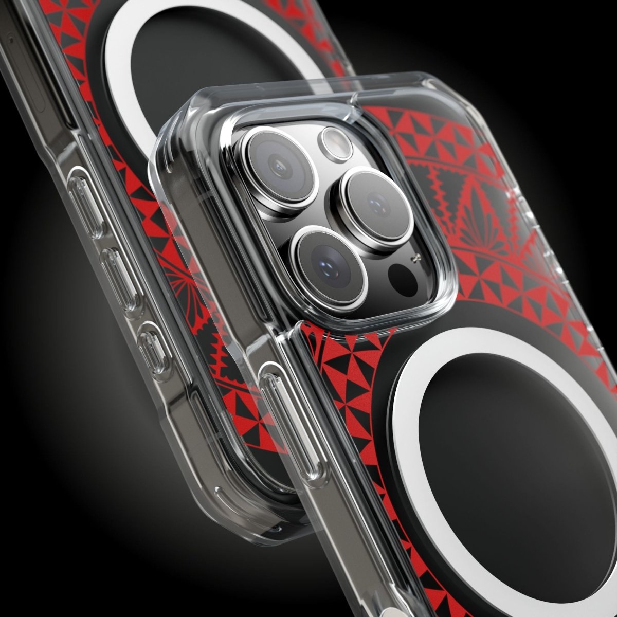 WOYC PasifikaOne MagSafe clear case for iPhone 16 featuring Tongan Redleaf design, transparent protective case with magnetic charging compatibility