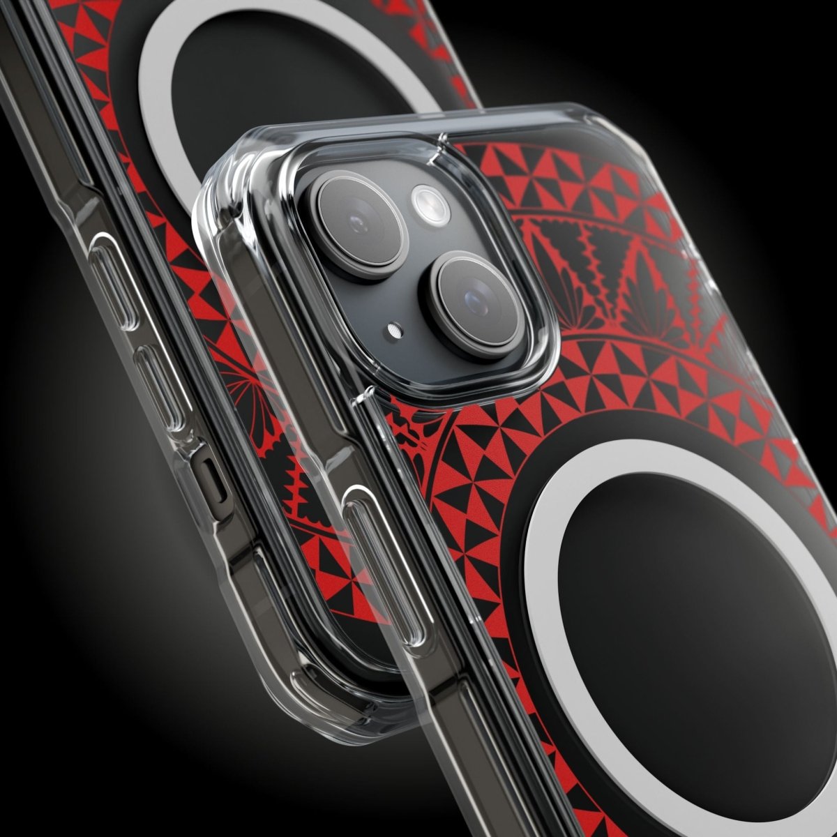 WOYC PasifikaOne MagSafe clear case for iPhone 16 featuring Tongan Redleaf design, transparent protective phone cover.