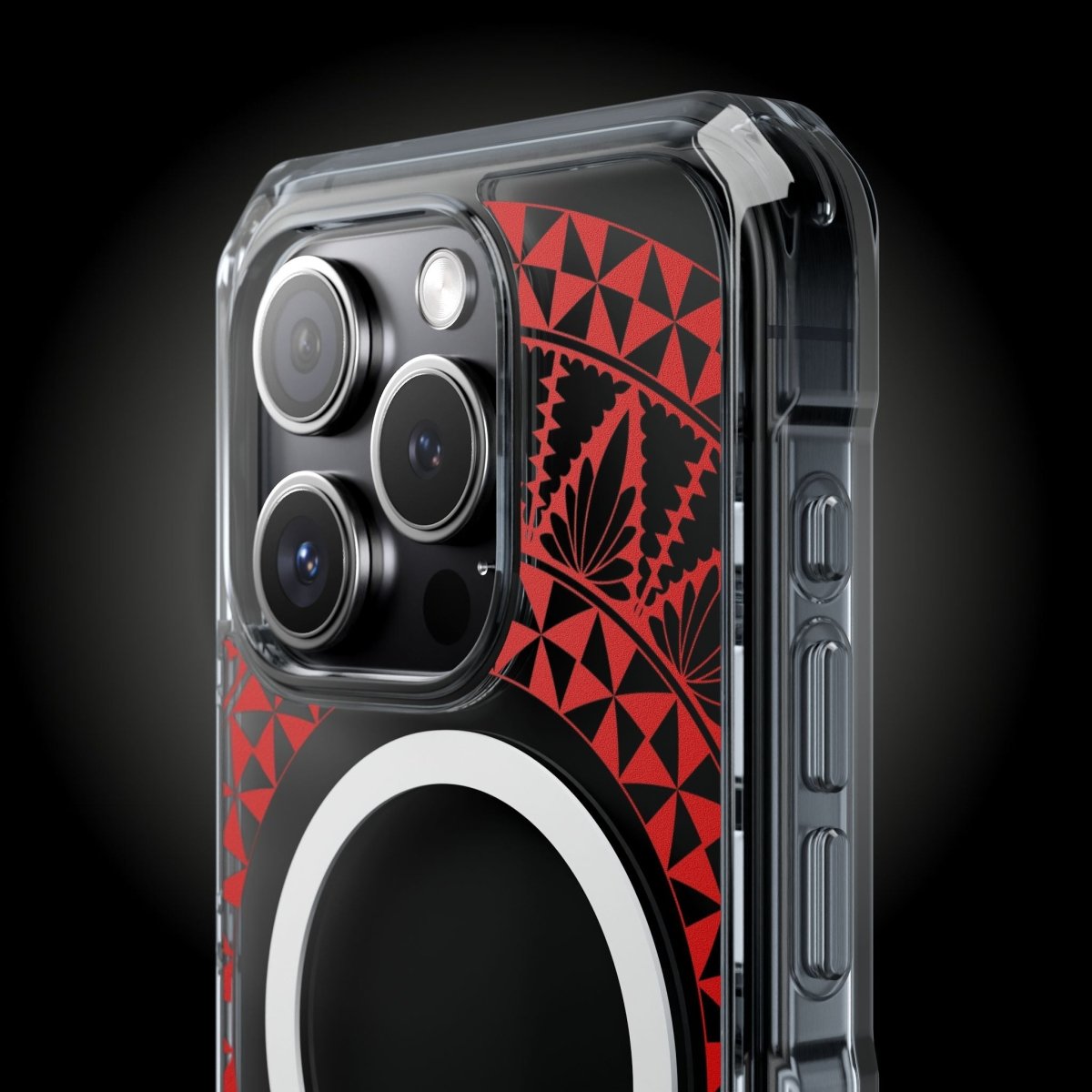 WOYC PasifikaOne MagSafe clear case for iPhone 16 featuring Tongan Redleaf design, transparent protective cover for iPhones