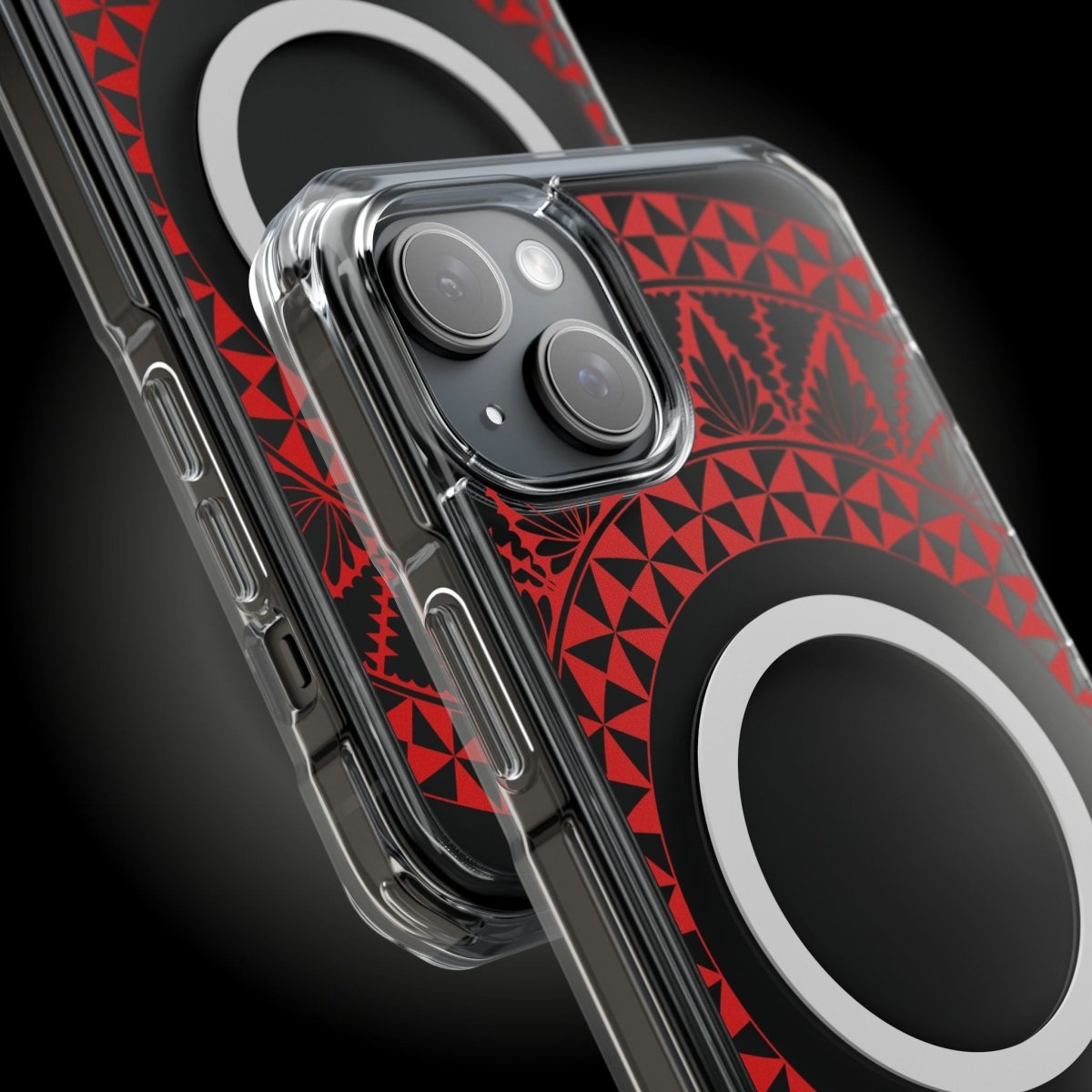 WOYC PasifikaOne MagSafe clear case for iPhone 16 featuring Tongan Redleaf design, transparent protective phone cover.