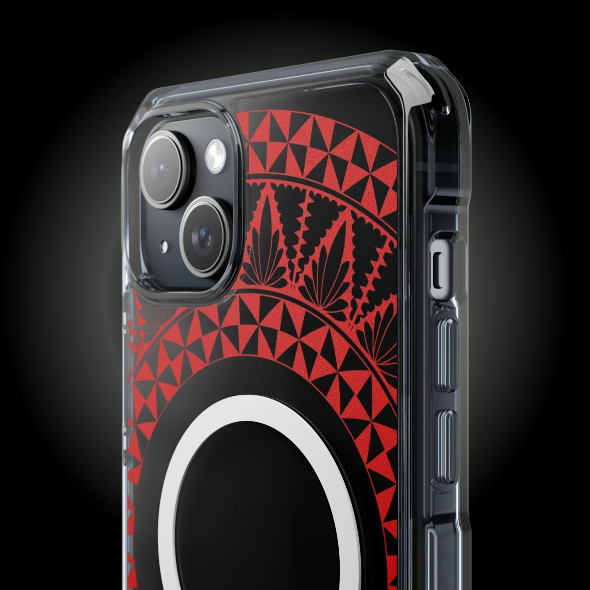 WOYC PasifikaOne MagSafe clear case for iPhone 16 with Tongan Redleaf design, transparent protective Magsafe case.