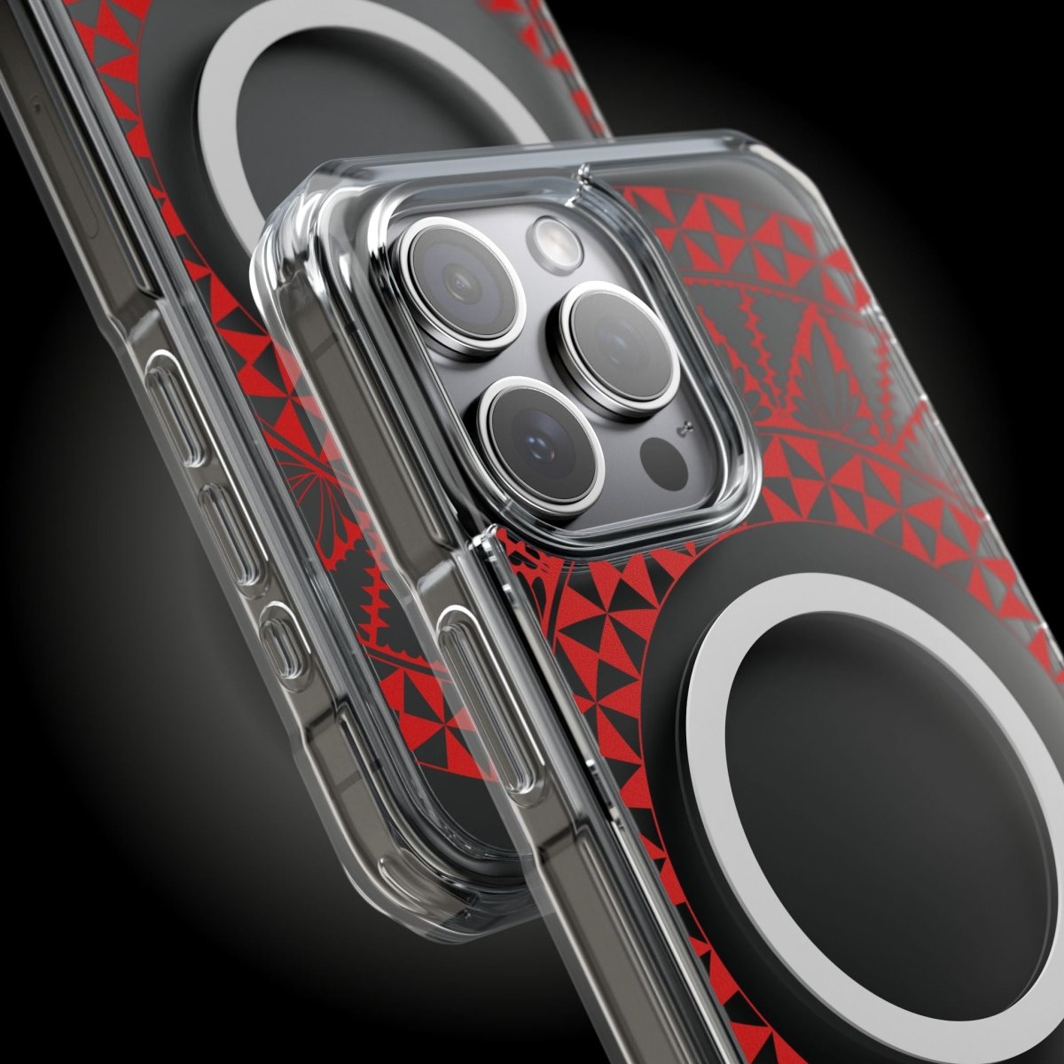 WOYC PasifikaOne MagSafe clear case for iPhone 16 with Tongan Redleaf design, transparent protective MagSafe compatible case.