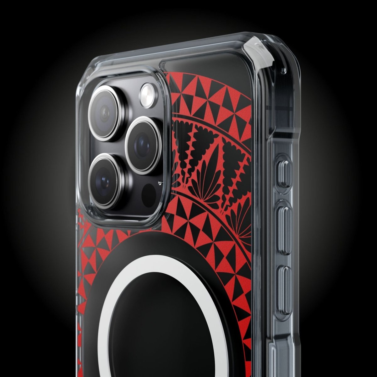 WOYC PasifikaOne MagSafe clear case for iPhone 16 featuring Tongan Redleaf design, transparent and protective.